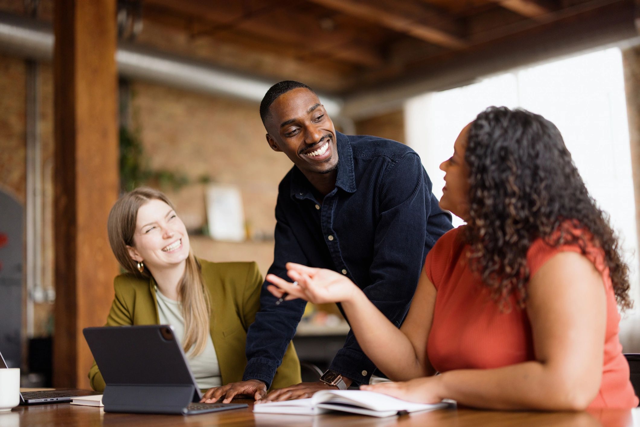 Technology team collaborating in a modern office